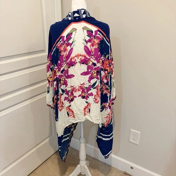 Flying Tomato Multicolor Floral Kimono Wrap Open Front Cardigan Size S/M Boho - Picture 2 of 5